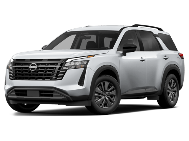 2026 Nissan Pathfinder SV in White — front three-quarter view